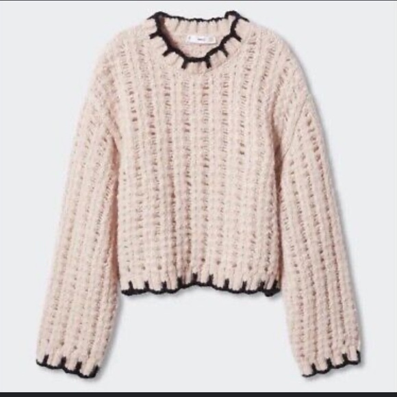 MANGO Contrast Trim Wool Blend Sweater Size Small - Picture 2 of 9